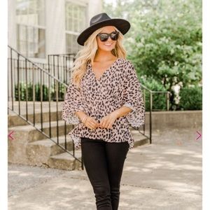 Pink Lily Boutique Peach Animal Print Blouse